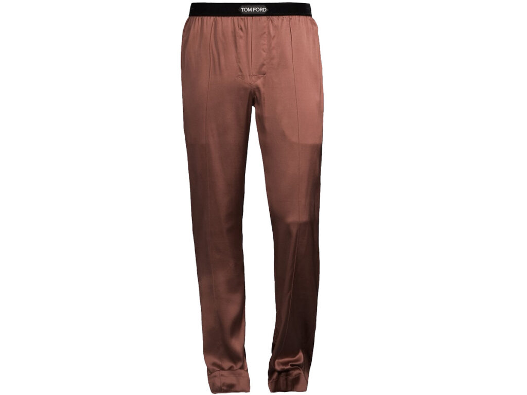 A pair of brown Tom Ford pajama pants.