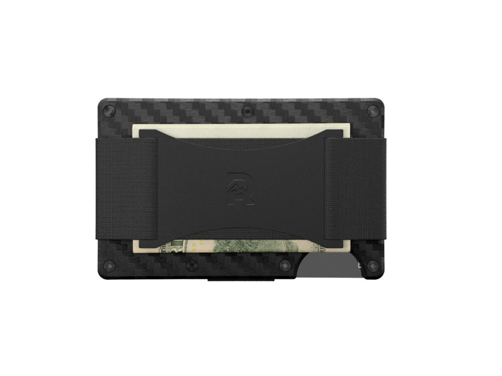 A black wallet with a money clip.